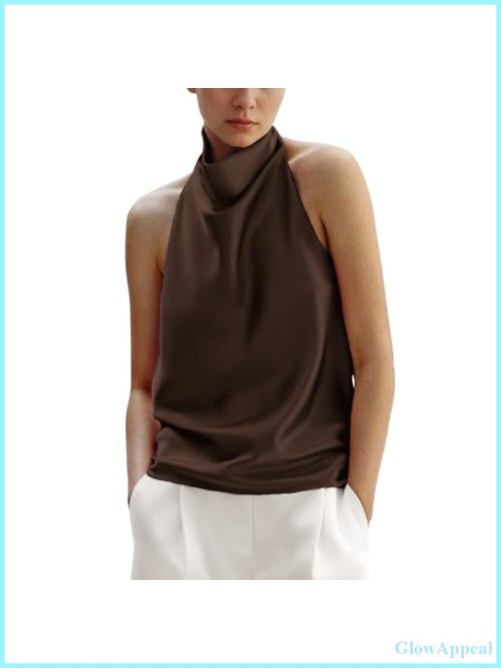 Silk Satin Halter Tank Top Draped Front Backless Sexy Summer Cami